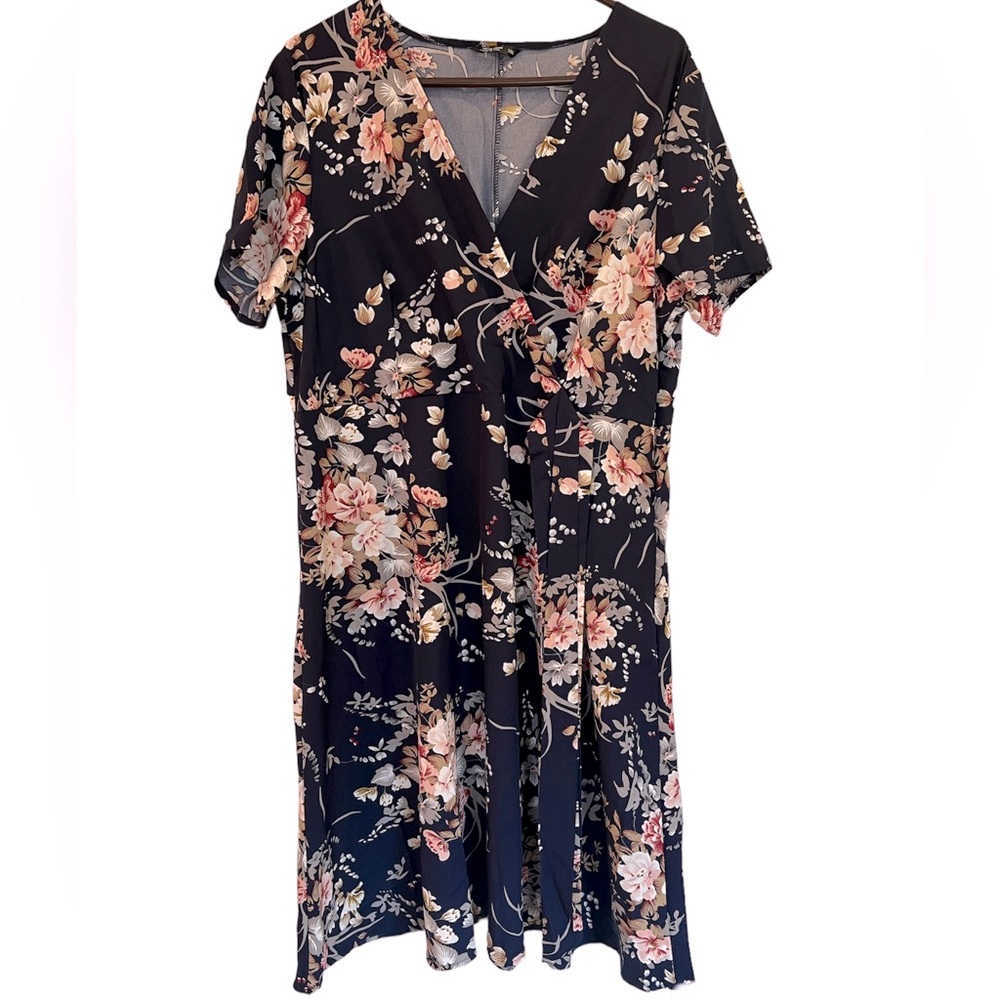 Blue Floral Wrap Dress 1XL